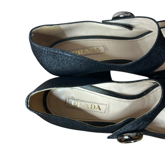 Prada Black Metallic Cloth Platform Mary Jane Heels - Picture 3 of 8